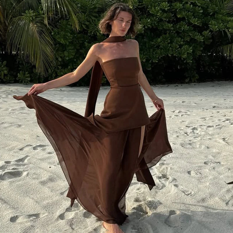 Laura - Strapless dress with ribbon